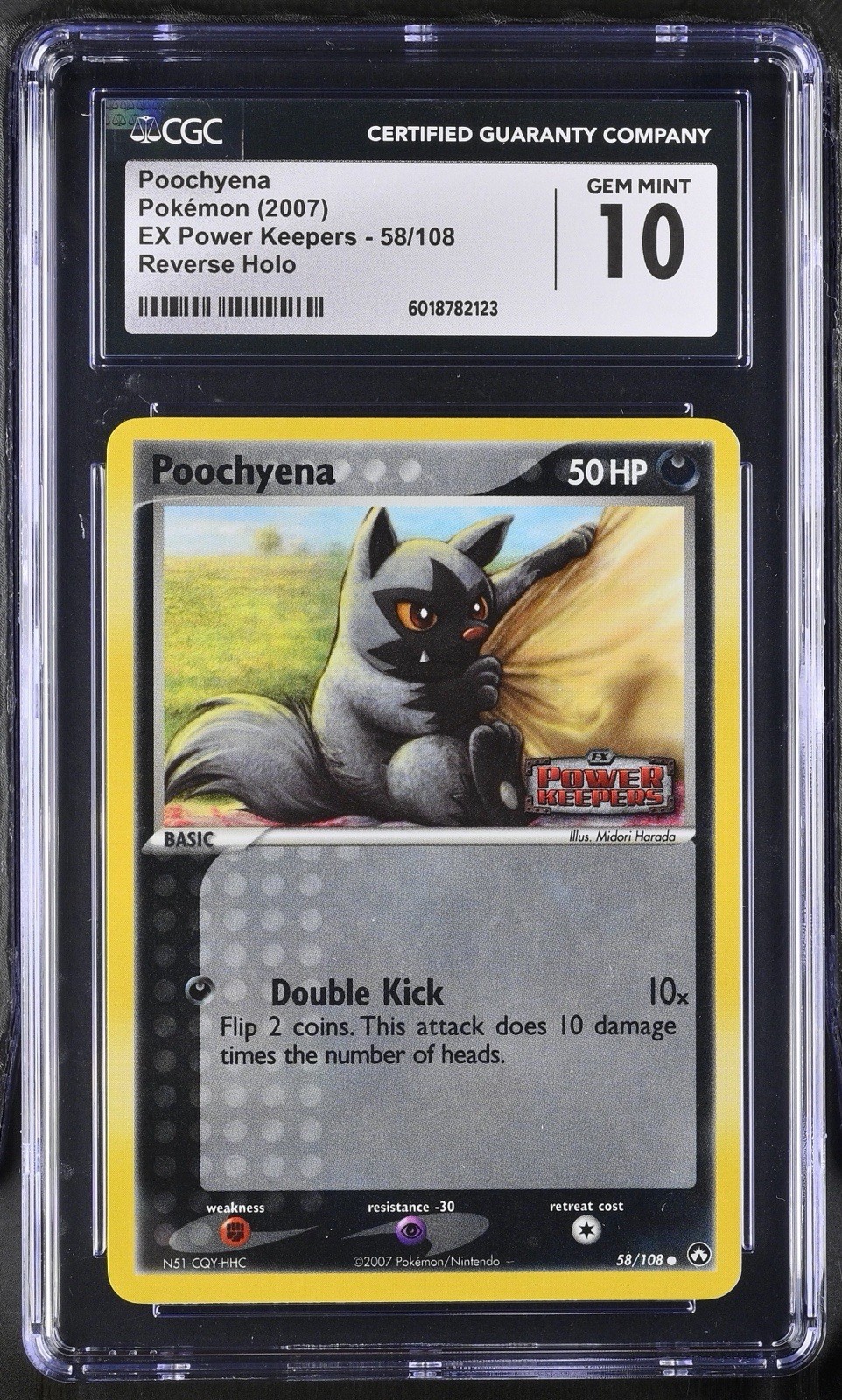 Poochyena 58/108 Reverse Holo Stamped EX Power Keepers 2007 CGC Gem Mint 10 POP5