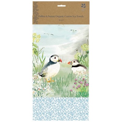 National Trust Bio Baumwolle Geschirrtücher Papageientaucher & Natur 2er Set Öko Geschenk