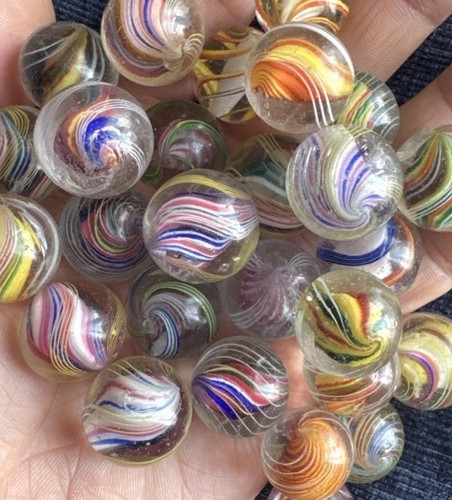 Antique Glass Twist Marbles with Pontil Marks Latticino Swirls Ribbon 17-20mm - Picture 22 of 24