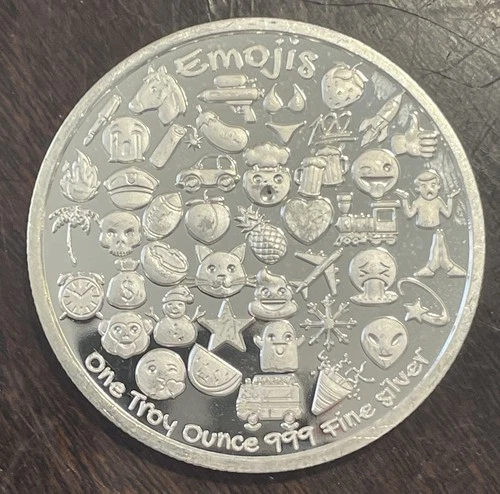 VINTAGE Emojis - SilverTowne .999 Fine Silver 1 Troy Oz Round/Art Bar