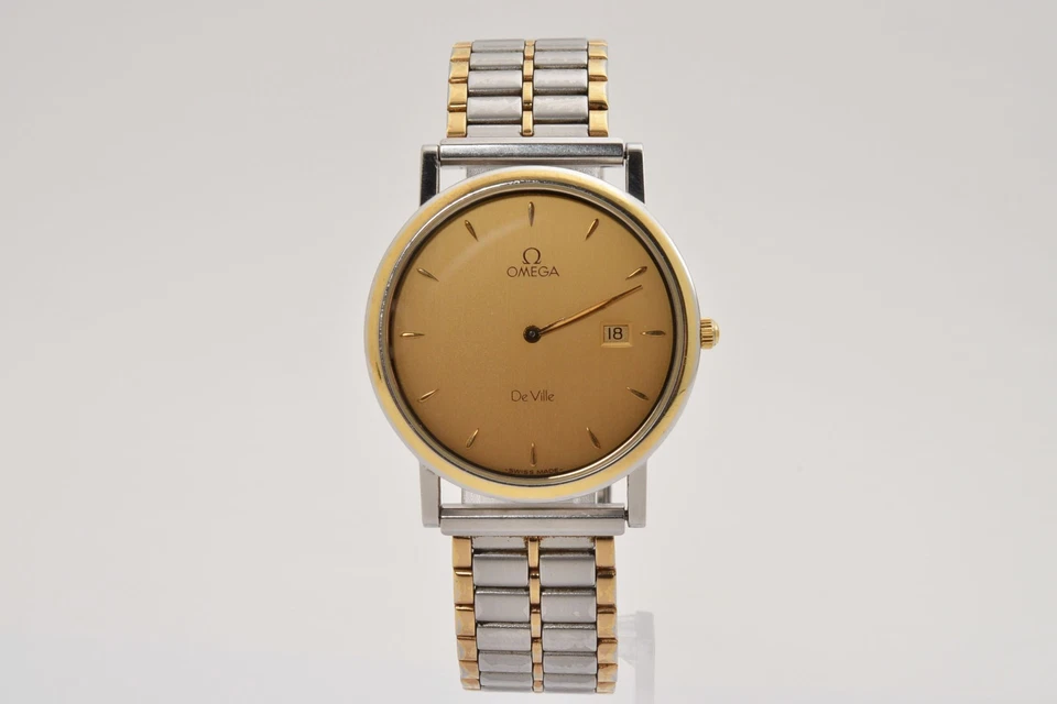 ▶️Винтажные кварцевые мужские часы OMEGA De Ville 32 мм золотой циферблат двухцветные [Exc+5] - Изображение 4 из 4
