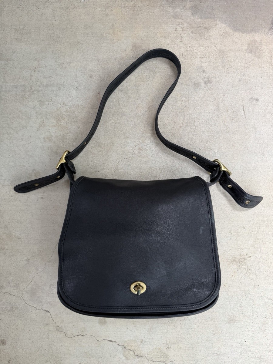 Vintage COACH Stewardess Bag Black Leather #9525 Cleaned