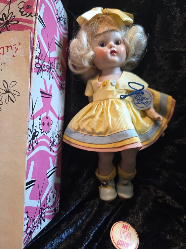 Vintage Vogue Strung Ginny, 1953 Pat Platinum, correct Tag & Box