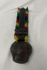 Swiss Copper Cow Bell Fringe Leather Strap Ornate Buckle Vintage M09