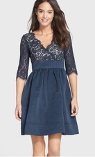 Eliza J Lace & Faille A-Line Party Faux Wrap Dress Size 6P