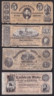 U.S.A Confederate Fantasy Notes (A & BC Gum?) 4 verschiedene siehe Scan #8