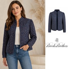 NEW Brooks Brothers Navy Cotton Quilted Speckled Knit Jacket Sz 14