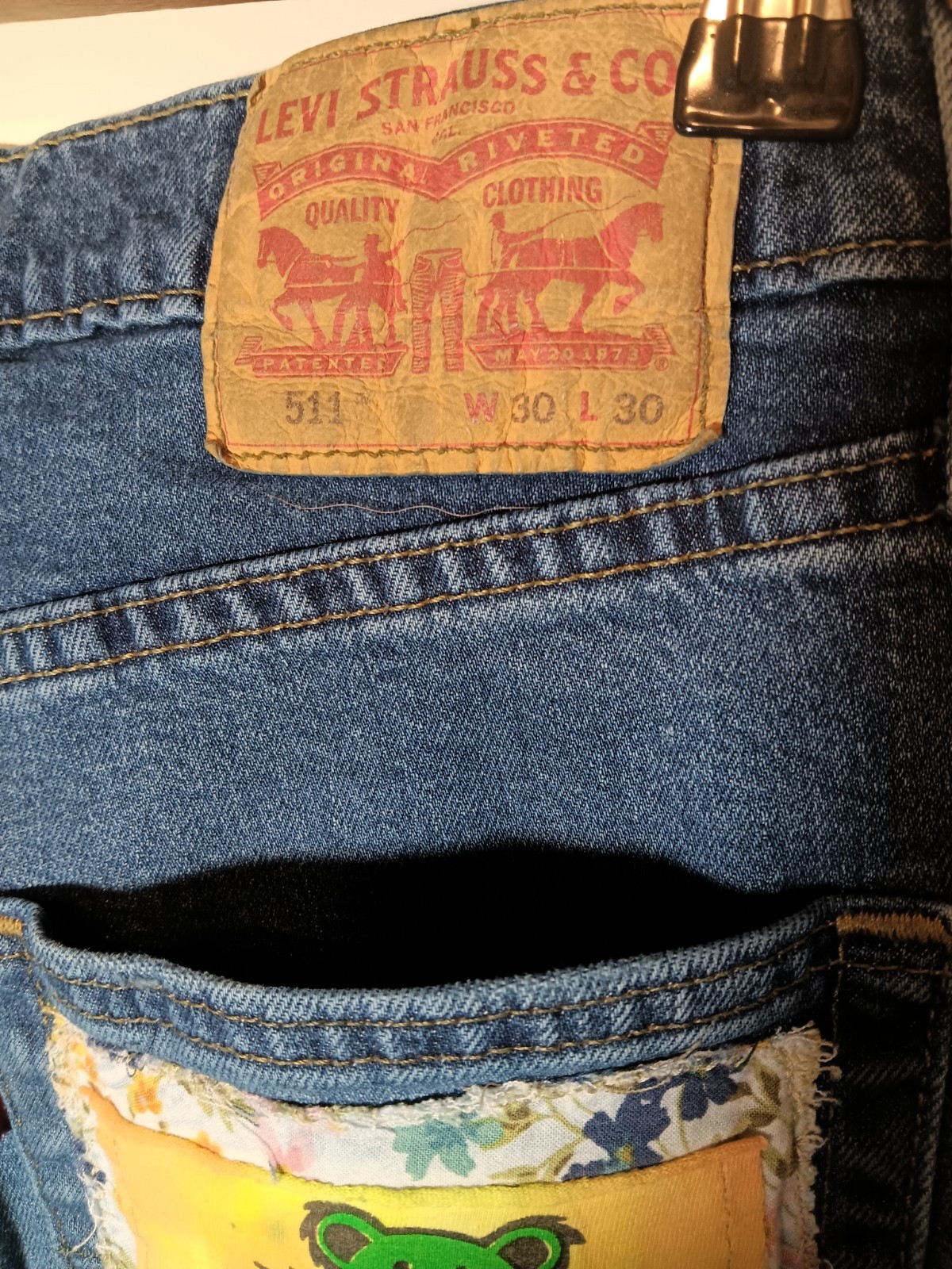 OOAK Patchwork Levi's 511 Jeans Dancing Bears Han… - image 10