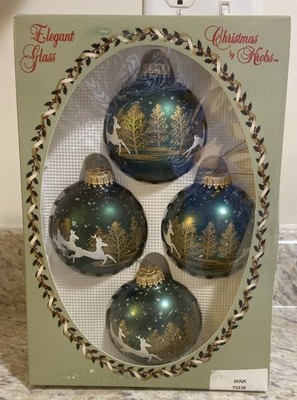 VTG KREBS Glass Glitter Reindeer Christmas Tree X4 Ornaments In Box