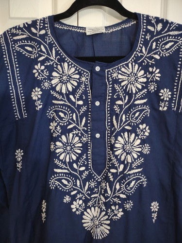 Allegra Luca dunkelblau bestickt Kurta Tunika Kleid bestickt M - Bild 2 von 5