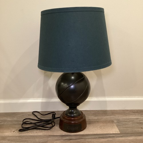 Pottery Barn Teen Sports Trophy Basketball Lamp Bronze Metal Blue Shade Grant