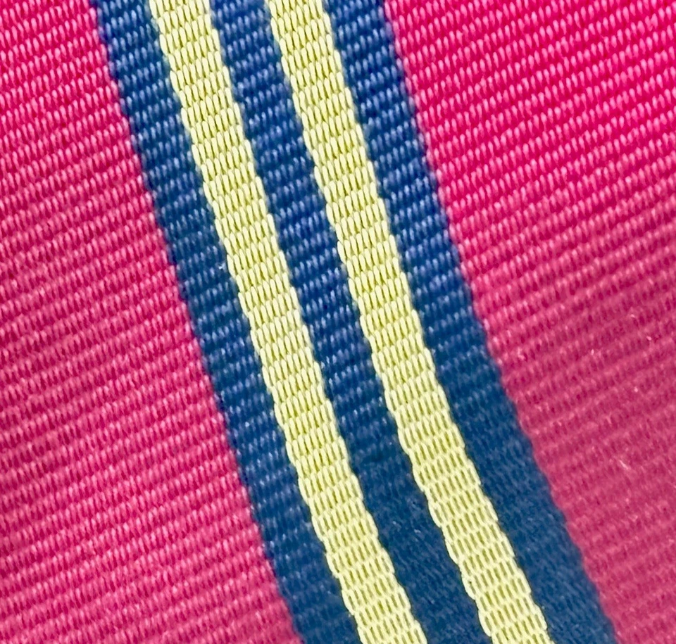 复古 Lands End Necktie 100% Rep 真丝条纹粉色蓝色白色 3.5x59 提花领带 — 第 2/4 张图片