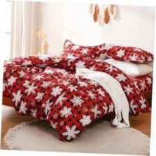 Red Buffalo Plaid Duvet Cover Set Size, 3 Piece Christmas Queen Snowflakes