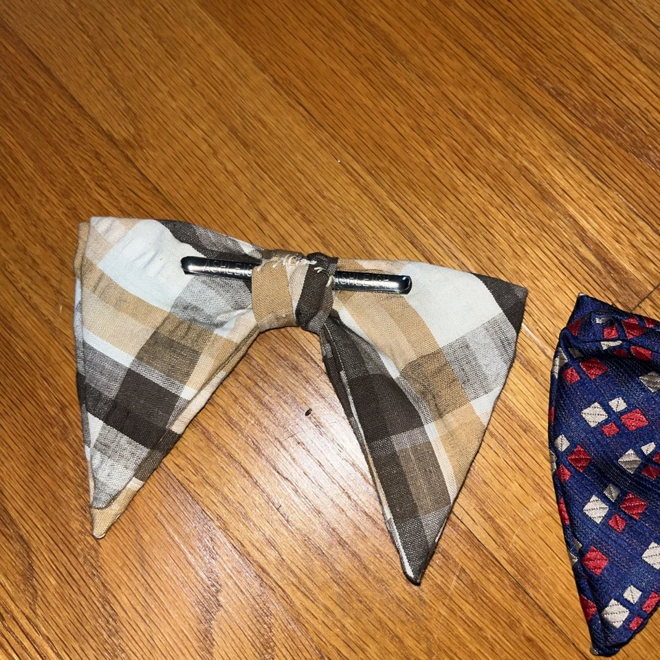 VTG BOW TIE Lot If 2 CLIP ON PLAID geometric Big Butterfly Style - Image 4 of 4