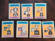 1974-75 TOPPS HOCKEY TROPHY 7-CARD LOT- ORR, ESPOSITO, RICHARD, POTVIN, PARENT