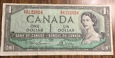 1954 BANK OF CANADA ONE DOLLAR 1$ BANK NOTE