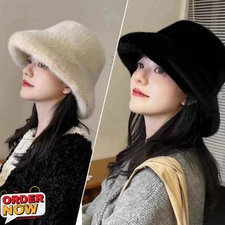 Fluffy Fur Bucket Hat - Warm Fisherman Plush Winter Hat Women Thick Furry Faux