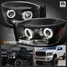 Black Fits 2006-2008 Dodge Ram 1500 2500 3500 Led Halo Projector Headlights Lr Black Fits 2006-2008 Dodge Ram 1500 2500 3500 Led Halo Projector Headlights Lr