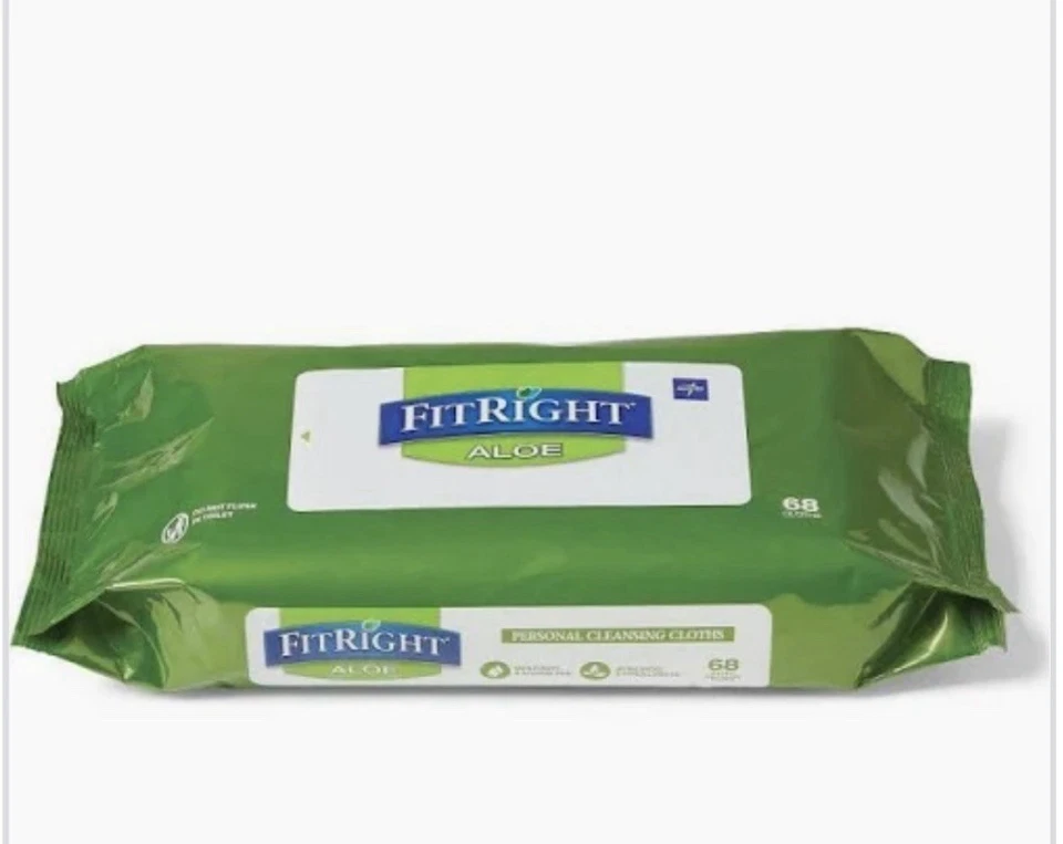 Toallitas para incontinencia de limpieza personal FitRight Aloe 8 x 10 pulgadas, blancas, paquete de 6 Foto 2 de 2