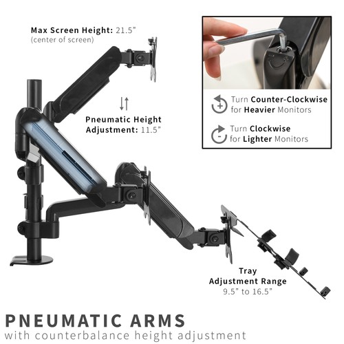 VIVO Black Dual 17" to 32" Monitor and Laptop Pneumatic Arm Desk Mount - 第 4/8 張圖片