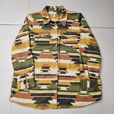 Canyon Retreat Top Womens Unisex Large Aztec Tribal Flannel Shacket Shirt Snap