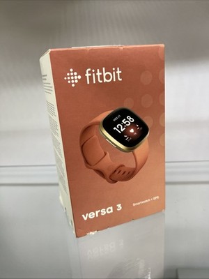 Fitbit Versa 40 mm Pink Rubber Case with Gold Aluminum Band GPS  Smartwatch