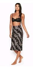 Victoria's Secret Midi Slip Skirt XS Black White Coral Daisy New 69.50