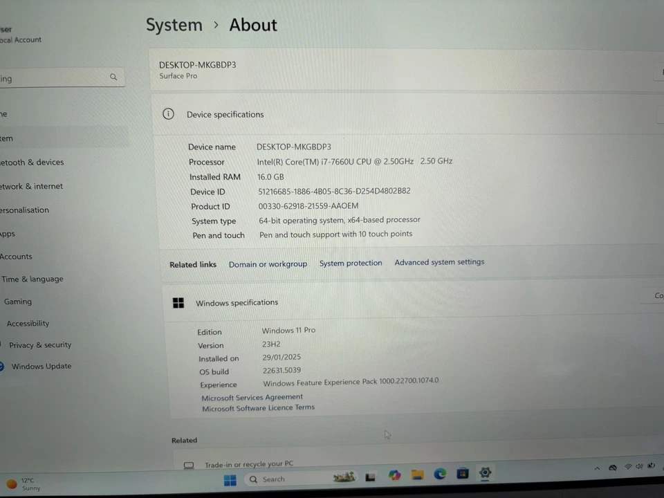 Microsoft Surface Pro 5 i7-7660u 16GB RAM 512GB SSD Windows 11 Pro 39% BATTERY - Image 3 of 4