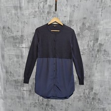 Uniqlo Wool Viscose Knit Shirt Dress Navy Button Front Longline UK S 2856