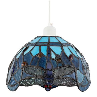 Midnight and Sky Blue Buntglas Libelle Tiffany Anhänger Schirm von Happy...
