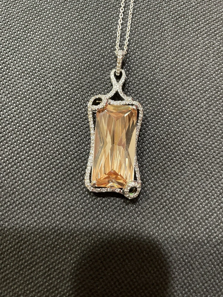 Joseph Esposito 纯银钻石黄玉吊坠项链 罕见 — 第 2/4 张图片