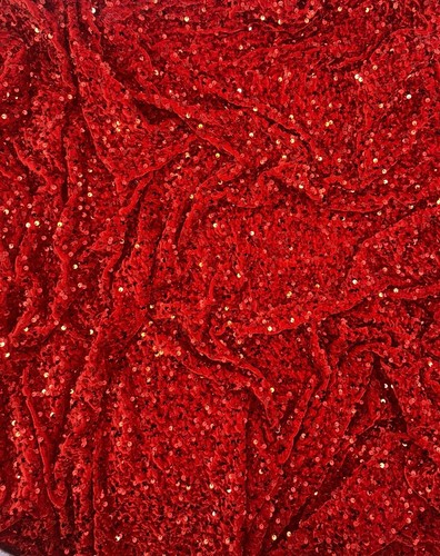 1 mtr red sequin dress slight stretch velvet fabric..58” wide(147cm) - Picture 4 of 5