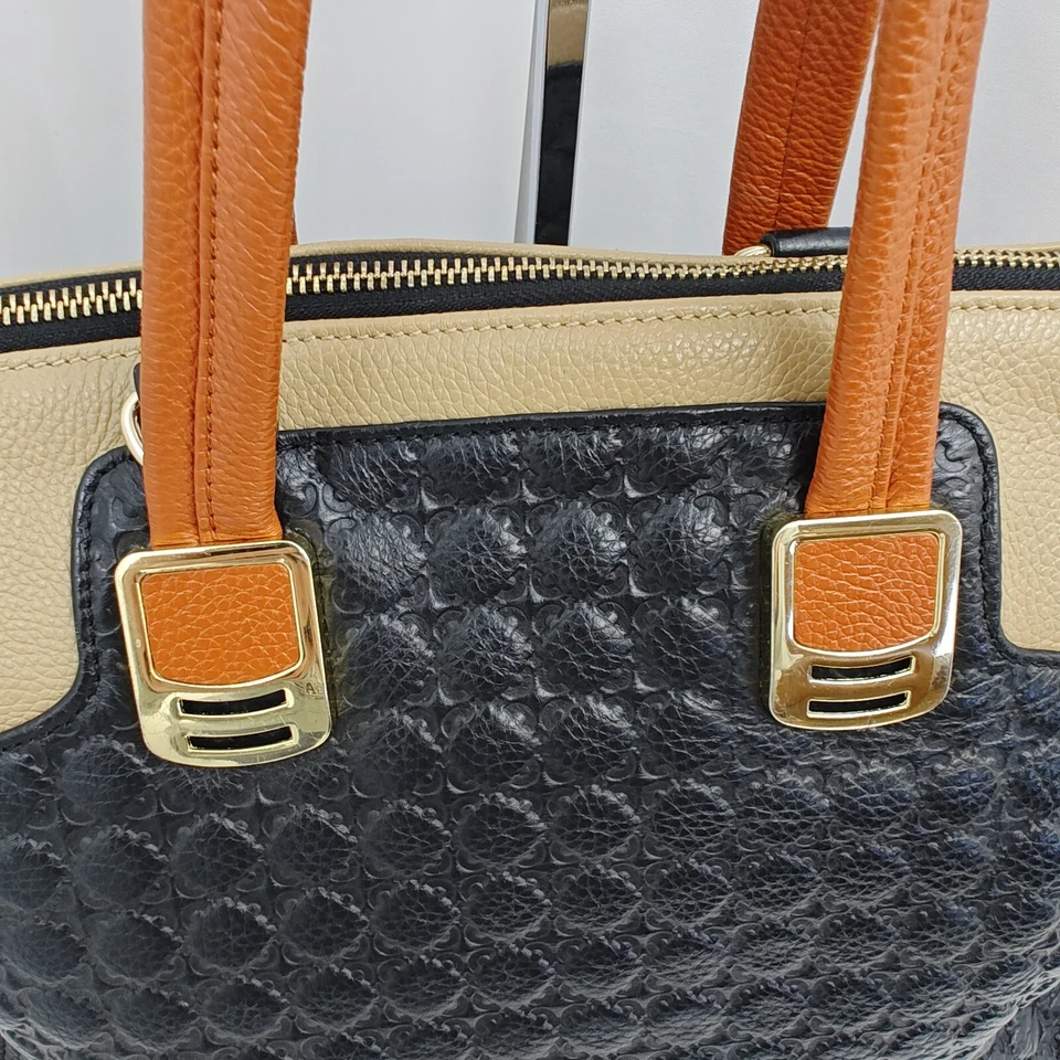 Bolso de Mano ZOOLER Cuero Tri Color Block Cartera Empajada Marrón Beige Negro Foto 2 de 4