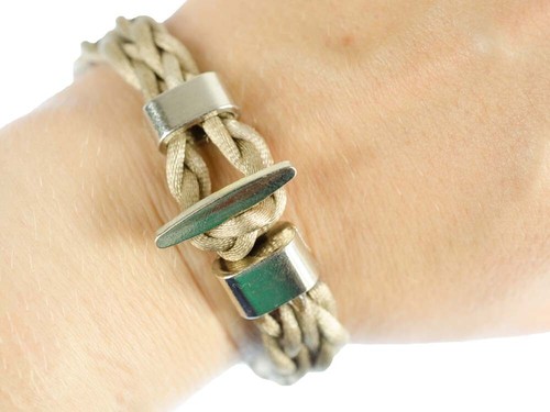 Kordel Armband Miniblings Band geflochten beige glänzend Bergsteiger Haken - Bild 4 von 6