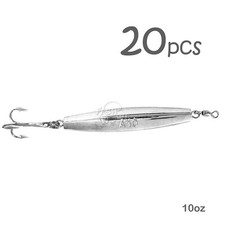 20pcs 10oz Diamond Jig Chrome w/ Treble Hook 280g Silver Fish WOW! unpainted jig
