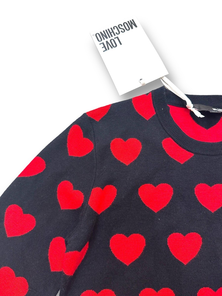 【美品】LOVEMOSCHINO モスキーノ ハート柄スウェット トレーナー NWT Love Moschino Women's Heart Print Black Red Sweater Size