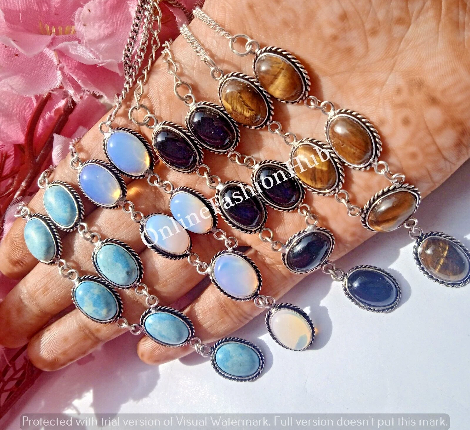 VETEMENTS Collana pietre preziose opalite e mix 4 pezzi argento 925 placcato seducente gioielli fatti a mano