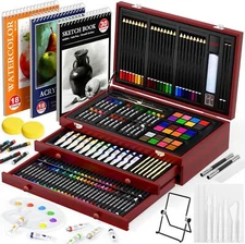 200 Piece Deluxe Art Set Supplies 3 Drawing Pad Acrylic Paints Crayons Gifts kid