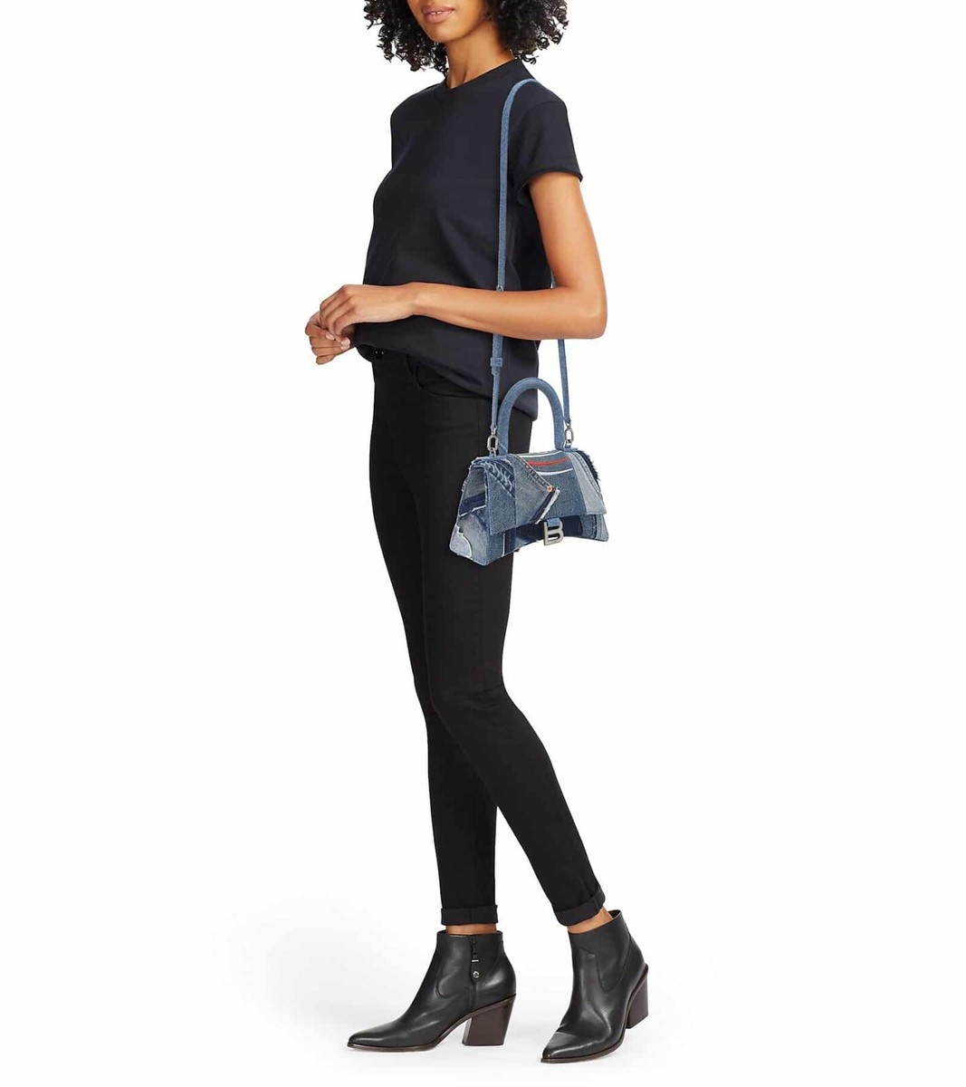 BALENCIAGA HOURGLASS デニム パッチワーク ハンドバッグ 2WAY NEW BALENCIAGA Denim Patchwork Hourglass UPCYCLED BAG PURSE