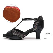 Womens Ballroom Latin Ladies T-Strap Party Non-Slip Peep Toe Sandals Dance Shoes