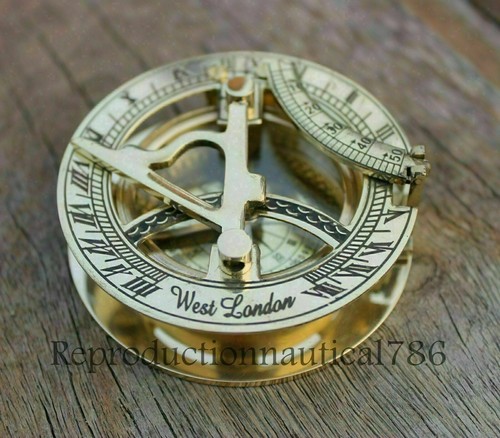 Brújula de reloj de sol náutico marino de 3" latón liso esmaltado en funcionamiento - Imagen 4 de 4