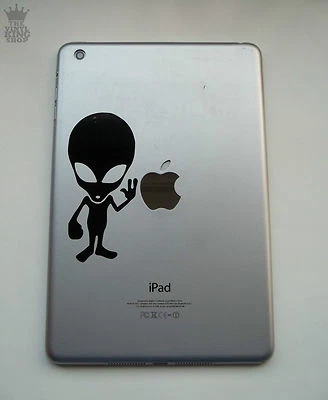 1 x Alien Decal - Vinyl Sticker for iPad Mini UFO Space Funny Air Pro Mac Peace