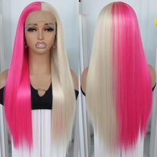 Women Ombre Pink Blonde Synthetic Lace Front Wigs Heat Resistant Fiber Natural