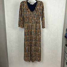 Collective Concepts Multicolor Dress Sz Small Midi V-Neck Ruffle 3/4 Sleeve Line