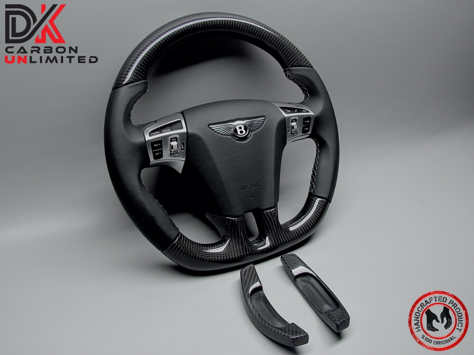Bentley Continental GT Flying Spur 5mm White Ring Napa Carbon Steering Wheel v1