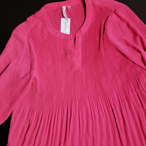 NY Collection Womens Plus Pleated Asymmeric Blouse Hot Pink 1X - Picture 5 of 8