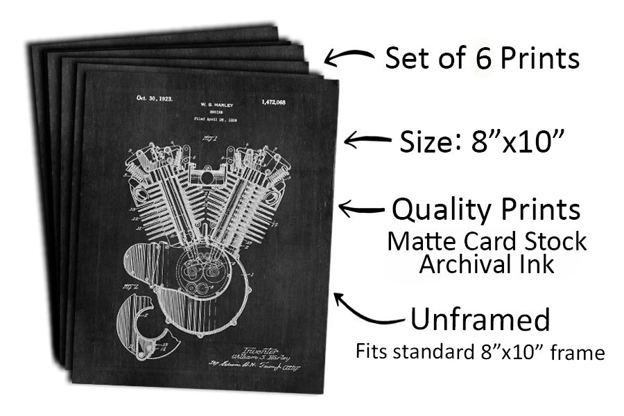 6 Patent Prints Harley Davidson American Motorcycle Lovers Gift 8x10 in Wall Art - Image 3 of 4