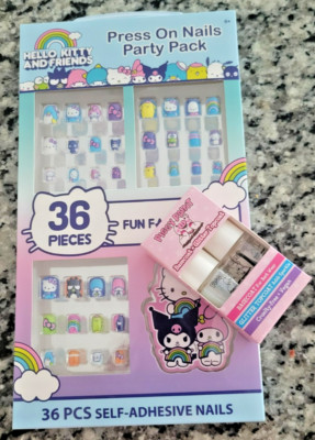 Piggy Paint, Basecoat+Glitter Topco & Hello Kitty Press on Nails Party Pack, NEW