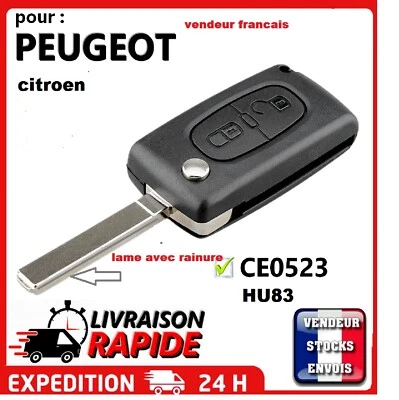 Cle Coque Clef Boitier compatible Peugeot Citroen 207 307 308 407 CE0523 HU83 - Bild 1 von 2