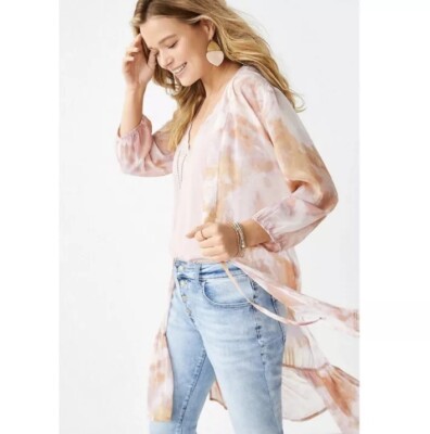Maurices~New With Tags~ French Pink Tie Dye Tie Waist Kimono~Size XL-0X